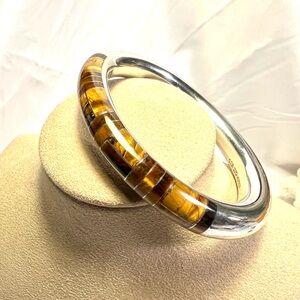Vintage Roberto Salazar Mex Inlay Tiger’s Eye Bangle Bracelet 0995/6000, 2.3 ope